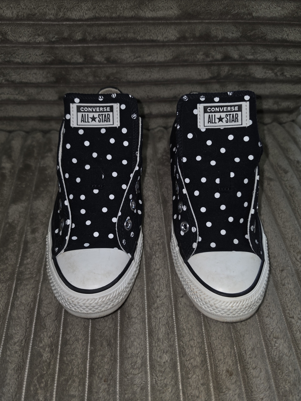 Converse All Star Womens' Black Polka Dot Slip-On Sneakers No Laces - S49